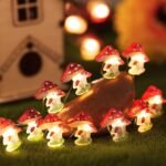Mushroom Shaped Lamp String, Small Mushroom Fairy Lamp Battery Powered, Copper Wire Garland Lamp Suitable For Garden Festival Decoration, 2M/6.6Ft, 3M/9.9Ft, Christmas & Halloween Decorations