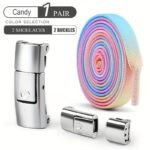 1 Pair Free-Tie Shoelaces Set, 2Pcs Elastic Shoelaces & 2Pcs Shoelaces Buckles For Sneakers Canvas Shoes - Image 7