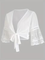Knotted Flared Sleeve Blouse, Elegant Solid Open Front Blouse, Women'S Clothing For Coquette/Cute/Y2K Style - Image 2