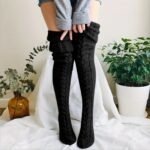 Cozy Knitted Thigh High Socks, Warm & Simple Over The Knee Socks, Women'S Stockings & Hosiery - Image 4