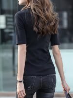 Women'S Chic High Neck Turtleneck T-Shirt - Solid Color, Polyester, Knit Fabric, Regular Sleeve, Spring/Fall Fashion Top - Image 8