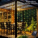 1Pc Solar Curtain Fairy Light -100/200/300 Led, 8 Lighting Modes, Warm White - Very Suitable For Outdoor Terraces, Courtyard Gardens, Bedrooms, Party Decorations, Solar Charging, Durable Structure, Holiday Gifts, Christmas Lights, Outdoor Lighting - Image 17