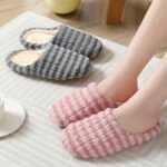 Women'S Warm Plush Striped Print House Slippers, Slip-On Round Toe Anti-Slip Soft Sole Casual Home Slides, Women'S Indoor Flat Shoes - Image 6