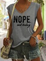 Women'S Sleeveless V-Neck T-Shirt - "Nope. Not Today" Graphic Tee In - Casual Summer Everyday Outfits - Machine Washable Tops For Women - Image 3