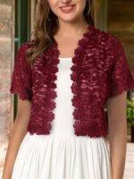 Women'S Elegant Yellow Lace Short Sleeve Cardigan - Sheer V-Neck, Short Length, All-Season Wear, Perfect For Formal Events And Casual Attire, Formal Attire|Elegant Lace Design|Sheer Fabric, Lace Coverup - Image 5