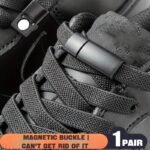 1 Pair No-Tie Magnetic Shoelaces - Elastic Flat Laces With Secure Locking Buckle For Sneakers & Boots, Durable Acetate Fiber, Easy Fastening