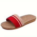 Women'S Linen Slip-On Slippers With Striped Design - Breathable All-Season Indoor House Shoes, Soft Fabric Upper & Eva Sole For Comfort, Casual Home Footwear, Slippers Indoor, Comfortable House Shoes, Woven Texture, Flexible Construction, Relaxation Wear - Image 5