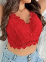 Plus Size Elegant Bra, Women'S Plus Contrast Floral Lace Scalloped Trim High Stretch Wide Strap Bralette - Image 10