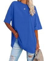 Plus Size Basic T-Shirt, Women'S Plus Plain Short Sleeve Round Neck Medium Stretch T-Shirt - Image 5