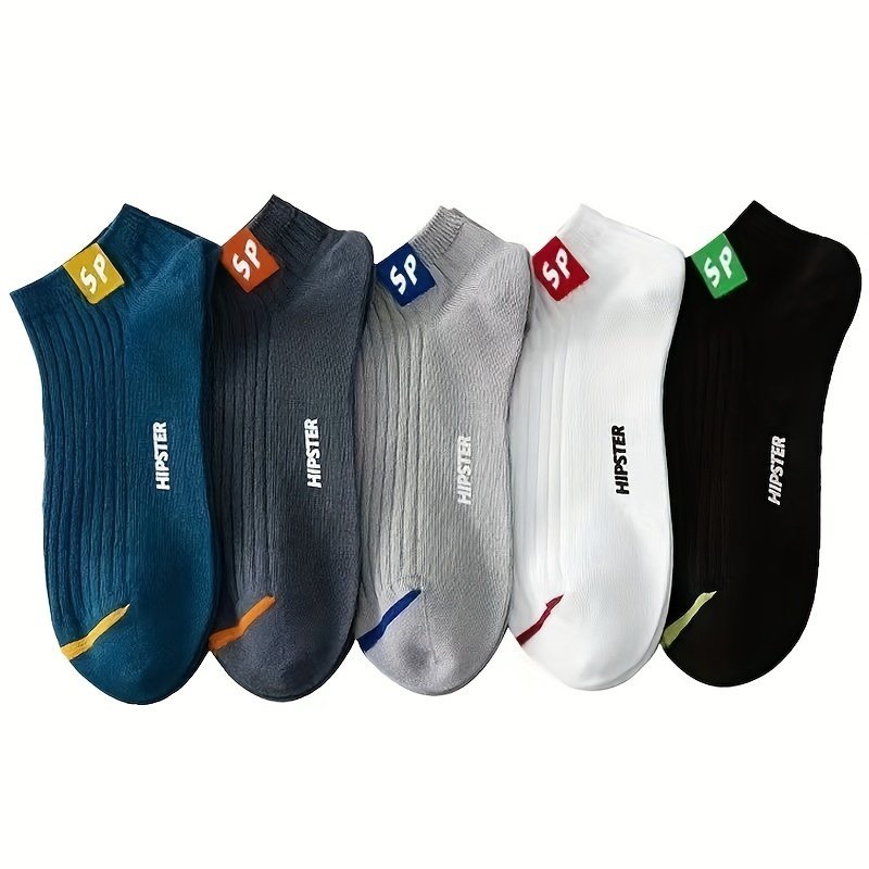 product-Fancyalgo-VirtualModelMatting-73920785570b4c4ce3c6970e35e88d85.jpg 5Pairs Unisex 'Sp' Print Fashion Sports Socks, Cotton Comfortable Low Cut Ankle Socks For Men Women - Image 1
