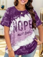 Women'S Plus Size Tie-Dye Graphic T-Shirt - "Nope Not Today" Bold Letter Print, Navy Blue & Pink Casual Short Sleeve Round Neck Tee, Machine Washable, Ladies T Shirts, Everyday Clothing, Relaxed Fit Top, Soft Fabric Shirt