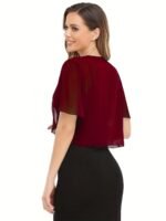 Open Front Crop Top, Elegant V-Neck Short Sleeve Chiffon Blouse, Women'S Clothing - Image 6