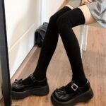 1 Pair Of Women'S Autumn And Winter Thickened Over-The-Knee Socks Solid Color Simple Women'S Socks Vertical Striped Socks Warm Over-The-Knee Socks Trend - Image 7