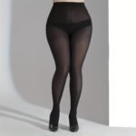 Plus Size Casual Stockings, Women'S Plus Solid Semi Sheer High Rise Thin Pantyhose