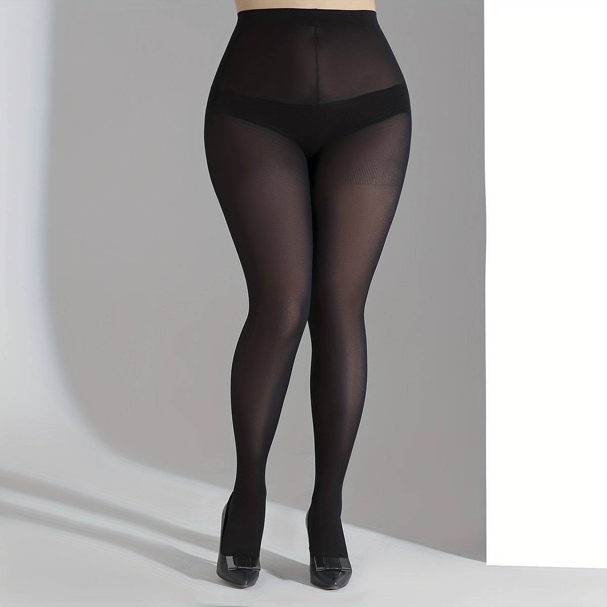product-Fancyalgo-VirtualModelMatting-7436ccf593a53ad2d4d3a86e79999bd6.jpg Plus Size Casual Stockings, Women'S Plus Solid Semi Sheer High Rise Thin Pantyhose - Image 1