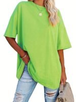 Plus Size Basic T-Shirt, Women'S Plus Plain Short Sleeve Round Neck Medium Stretch T-Shirt