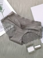 3Pcs Women'S Seamless Lace Mid-Rise Panties - Sexy Solid Color Contrast Lace Trim, Breathable Ice Sliky Fiber Fabric, Low-Rise Design For Everyday & Special Occasions, Lace Trim Panties, Special Occasion Underwear, Elegant Underwear, Smooth Texture - Image 5