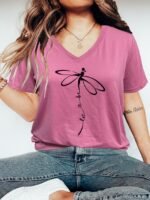 Plus Size Casual T-Shirt, Women'S Plus Graphic Print Short Sleeve V Neck Slight Stretch T-Shirt - Image 6