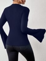 Solid Color Crew Neck T-Shirt, Casual Flare Sleeve T-Shirt For Spring & Fall, Women'S Clothing - Image 8