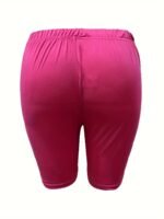 Plus Size - Women'S Plus-Size High-Waisted Shorts - Stretchy, Solid Blue, Mid-Thigh Length, Casual Leggings, Comfortable Apparel|Casual Style Shorts|Stretchy Fabric Shorts - Image 10