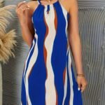 Geometric Print Keyhole Dress, Casual Tie Back Sleeveless Dress, Women'S Clothing