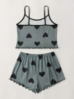 Summer Women'S Suspender Shorts Black Heart Print Pajama Set - Image 9