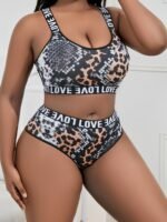 Plus Size Leopard Print Lingerie Set - Sexy Strapless Bra & High-Waisted Panties With "Love" Text, Stretchy Polyester Blend, Black & Brown Camouflage Pattern, Perfect For Adults, Adult Lingerie|Bold Pattern Lingerie|Stretchy Fabric - Image 5