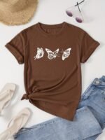Butterfly Print Crew Neck T-Shirt, Casual Short Sleeve T-Shirt For Spring & Summer, Women'S Clothing - Image 5