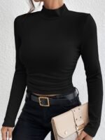 Women'S Elegant High-Neck Long Sleeve Turtleneck Top - Stretchy Slim Fit Black Shirt For Layering, All-Season Versatile Basic Wardrobe Staple - Image 4