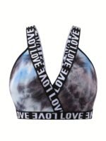Women'S Plus Size Cross Strap Tie-Dye Bralette - Stretchy Polyester/Elastane Blend, No Padding, Mid-Rise Elegant Design For Everyday & Special Occasions