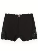 1Pc Lace Stitching Boyshort Panties, Soft & Comfortable Scallop Trim Bow Tie Panties, Women'S Lingerie & Underwear - Image 5