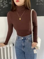 Turtleneck Rib Knit Sweater, Sexy Solid Slim Long Sleeve Sweawter, Women'S Clothing - Image 5