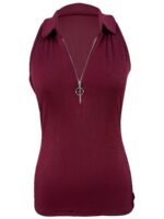 Women'S Sexy Slim Fit Zip-Up Sleeveless Tank Top - Black Stretchy Polyester-Spandex Blend, Stand-Up Collar With Zipper Detail, Lightweight 180Gsm Summer Casual Shirt, Hand Wash Only - Image 9