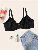 Plus Size Bow Front Solid No Padded Bra, Women'S Plus Full Coverage Slight Stretch Elegant Bralette - Image 4