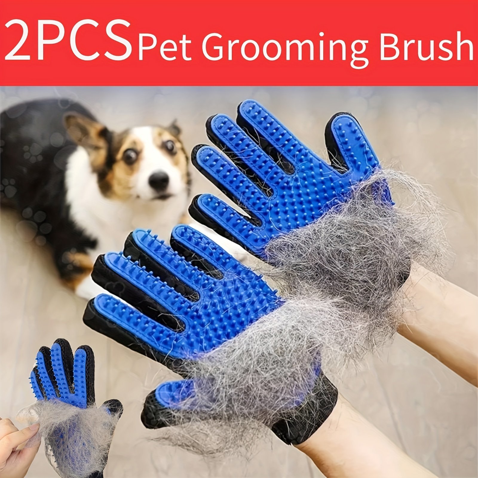 product-Fancyalgo-VirtualModelMatting-81bbafda8bf15ec54a481a94a23b4e58.jpg 2Pcs 2-In-1 Pet Grooming Glove Brush For Dogs And Cats - Fur And Hair Removal Mitt With Massage And Deshedding Benefits - Image 1