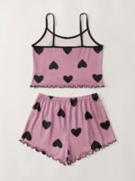 Summer Women'S Suspender Shorts Black Heart Print Pajama Set - Image 7