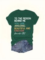 Women'S Inspirational Graphic T-Shirt - "You Are Enough" Message, Casual Crew Neck Short Sleeve Tee, Bright Green With Yellow Text, Loose Fit For Summer, Ladies T Shirt - Image 10