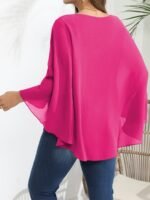 Women'S Plus Size Elegant Crew Neck Shirt, Solid Color Polyester 100%, Non-Stretch Woven Fabric, Versatile Blouse For Spring/Summer/Fall - Image 10