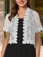 Women'S Elegant Yellow Lace Short Sleeve Cardigan - Sheer V-Neck, Short Length, All-Season Wear, Perfect For Formal Events And Casual Attire, Formal Attire|Elegant Lace Design|Sheer Fabric, Lace Coverup - Image 8