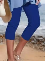 Plus Size Women'S High-Waisted Stretchy Athletic Leggings - Summer Yoga Running Casual Pants, Semi-Sheer Solid Color, Machine Washable, Beach Activewear, Comfortable Fit - Image 3