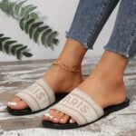 Women'S Paris Letter Print Flying Woven Slip-On Slippers - Breathable Fabric Upper & Lining, Cushioned Pu Sole, Open-Toe Summer Sandals With Back Strap For Casual Comfort, Comfortable Wear | Trendy Footwear | Durable Footbed, Ladies Slippers - Image 8
