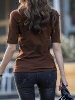 Women'S Chic High Neck Turtleneck T-Shirt - Solid Color, Polyester, Knit Fabric, Regular Sleeve, Spring/Fall Fashion Top - Image 10