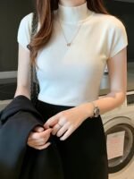 New Style Knitted Versatile Design Half-High Collar Short Sleeve Thin Pullover - Image 5