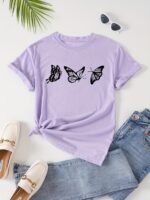 Butterfly Print Crew Neck T-Shirt, Casual Short Sleeve T-Shirt For Spring & Summer, Women'S Clothing - Image 4