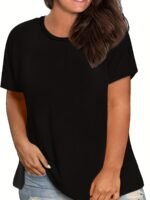Women'S Plus Size Black T-Shirt - Casual Crew Neck, Short Sleeve, Lightweight & Stretchy, Summer Fashion, Everyday Tshirt|Casual Style|Comfortable Fit, Plus Size Shirts - Image 3