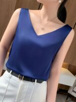 Velvet Boat Women?S Sleeveless V-Neck Tank Top - Soft Satin Finish, Loose Fit For Summer Layering, Lightweight & Breathable Polyester Blend, Elegant Solid Color Design, Breathable Clothing | Sleeveless Fashion | Satin Finish Top - Image 9