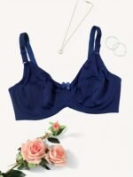 Plus Size Bow Front Solid No Padded Bra, Women'S Plus Full Coverage Slight Stretch Elegant Bralette - Image 5