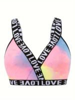 Women'S Plus Size Cross Strap Tie-Dye Bralette - Stretchy Polyester/Elastane Blend, No Padding, Mid-Rise Elegant Design For Everyday & Special Occasions - Image 3