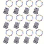12Pcs Led Copper Wire Fairy String Lights - 2-Meter Long Battery-Powered Mini Firefly Lights With Warm Yellow Glow, Perfect For Bedroom, Home, Garden, Weddings, Christmas & Party Decor, Indoor/Outdoor Use, Fairy Lights For Bedroom, Festive Lighting, Rustic Charm Decor, Button Control Operation - Image 3