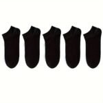 5/10/12 Pairs Unisex Comfort Ankle Socks - Soft Black Polyester Blend, Solid Color Low-Cut Design For Men & Women, Machine Washable, Cute Socks